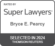 Award badge showing Bryce E. Pearcy rated by Super Lawyers, selected in 2024 by Thomson Reuters.