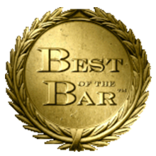 Gold circular award badge with a laurel wreath and the text 'Best of the Bar'.